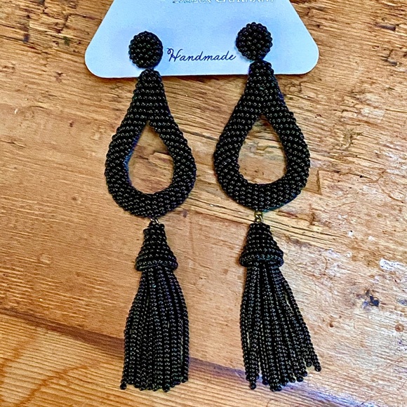 NWT Anthropologie Deepa Beaded Black Hoop Chandeliers - Picture 8 of 16